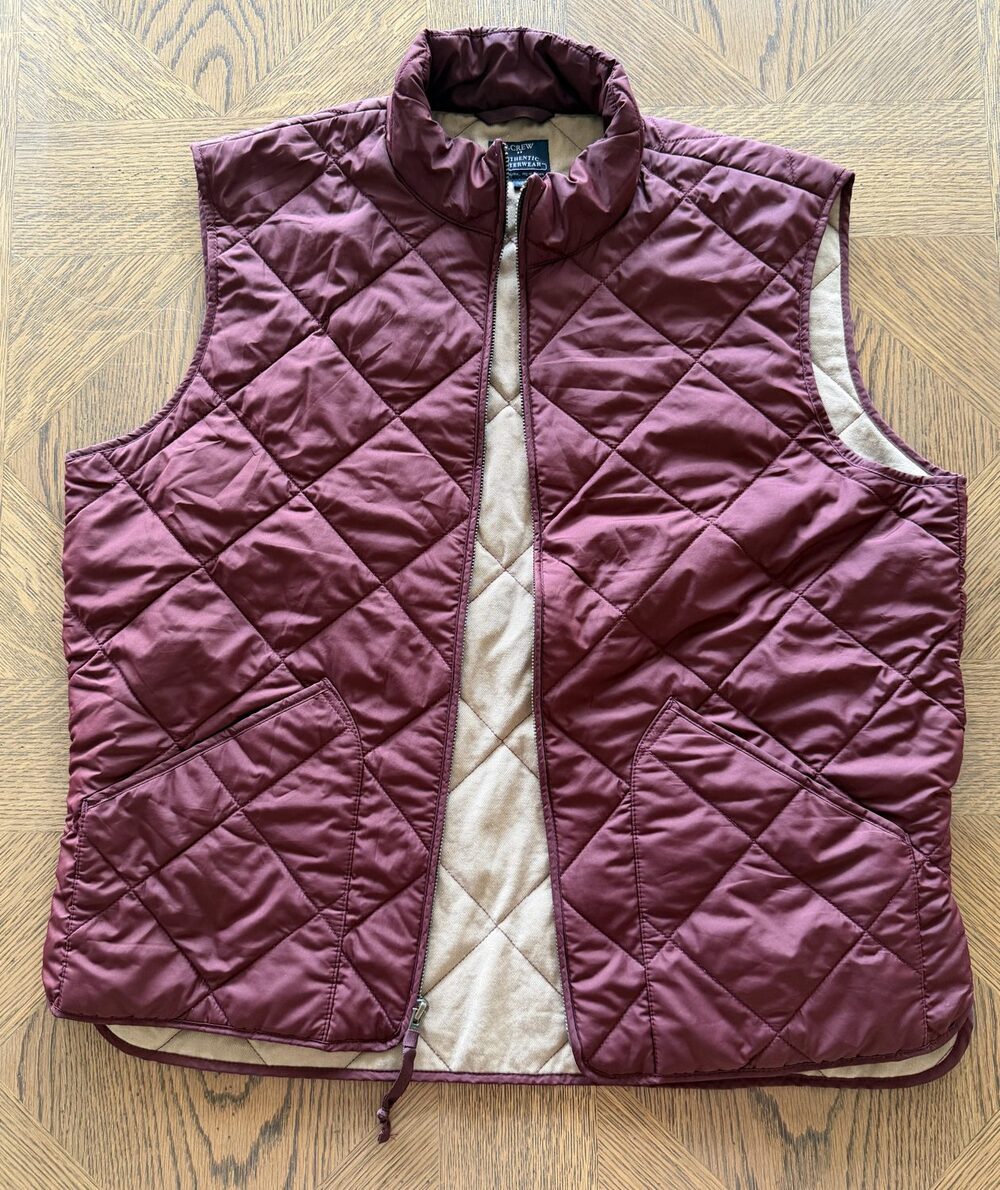 J.Crew Walker Vest Mens L Burgundy Quilted Full Zip Preppy